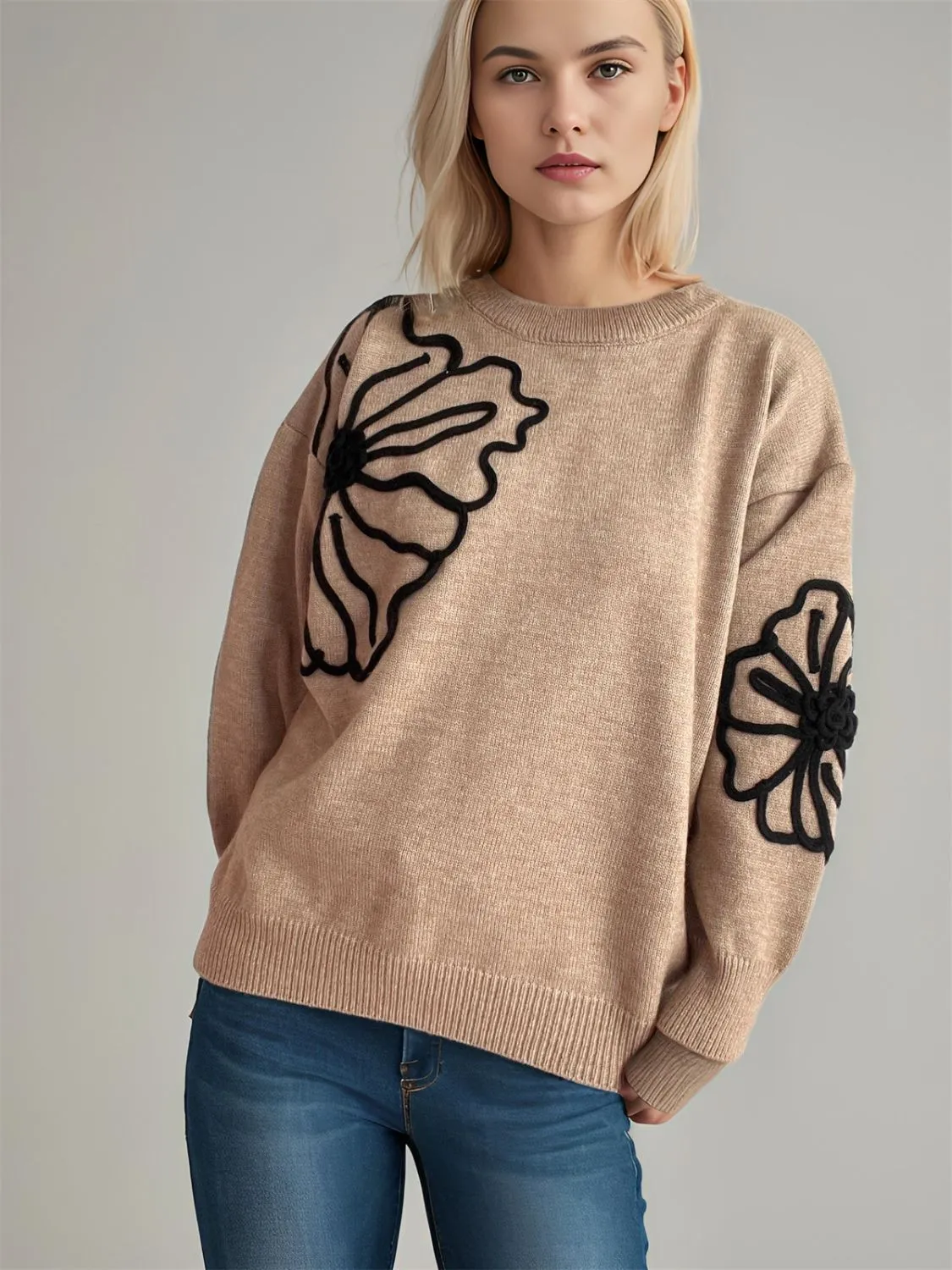 🌼 Flower Round Neck Long Sleeve Sweater 🌼