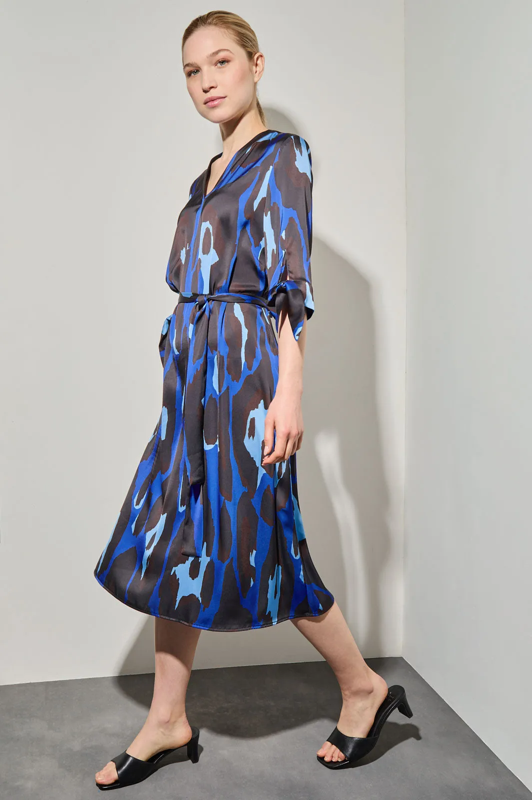 Abstract Animal Crepe de Chine Midi Dress