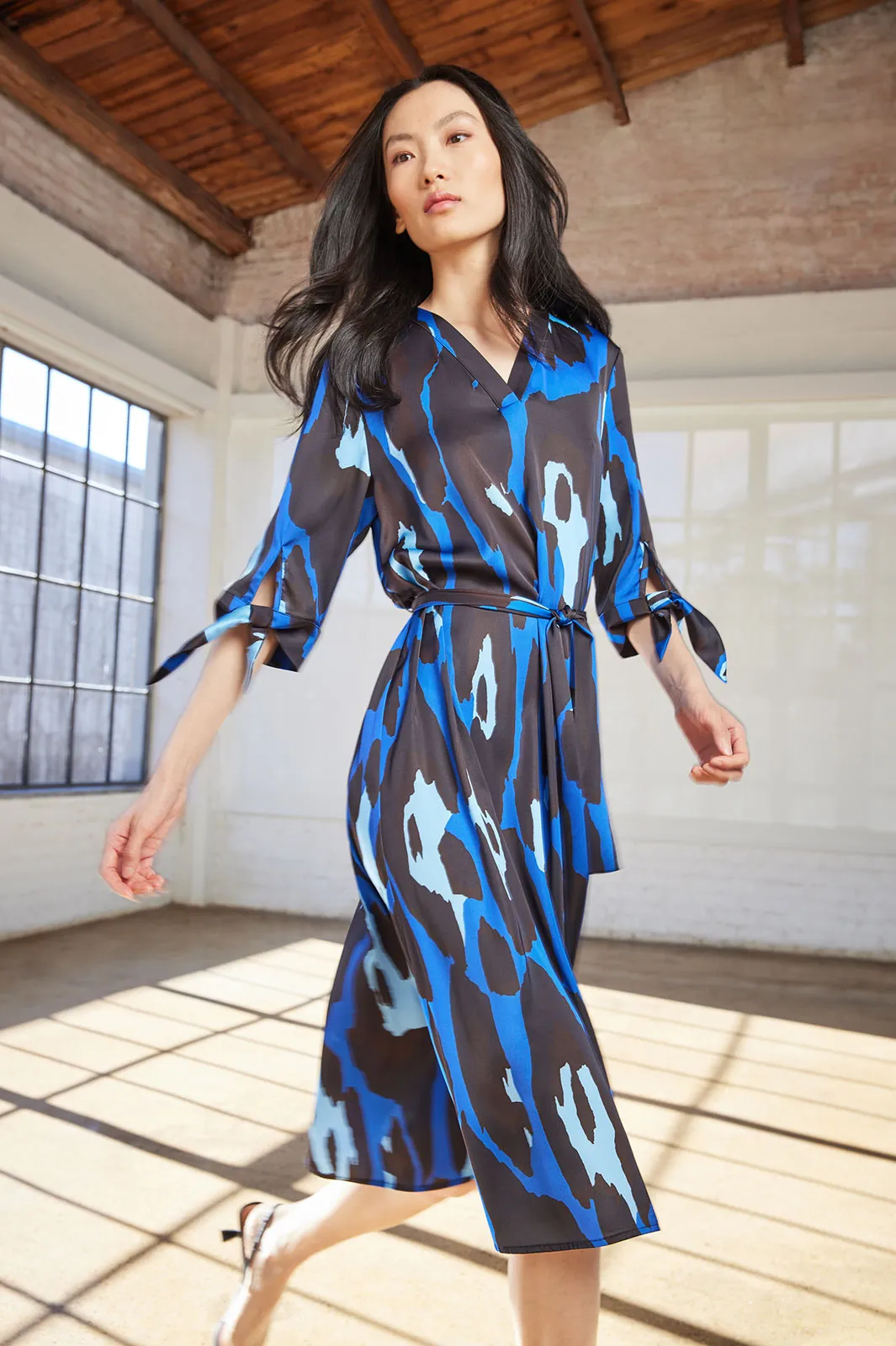 Abstract Animal Crepe de Chine Midi Dress