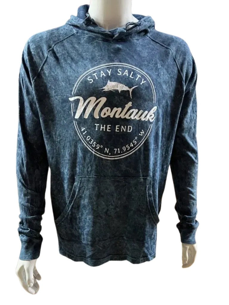 Adult Unisex Light Weight Montauk The End Stay Salty 50/50 Long Sleeve Hooded Pullover