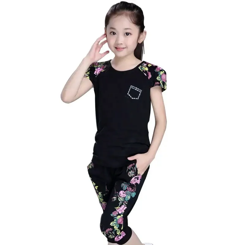 Autumn Girls Floral Short Sleeve T-Shirt Short Pants Set