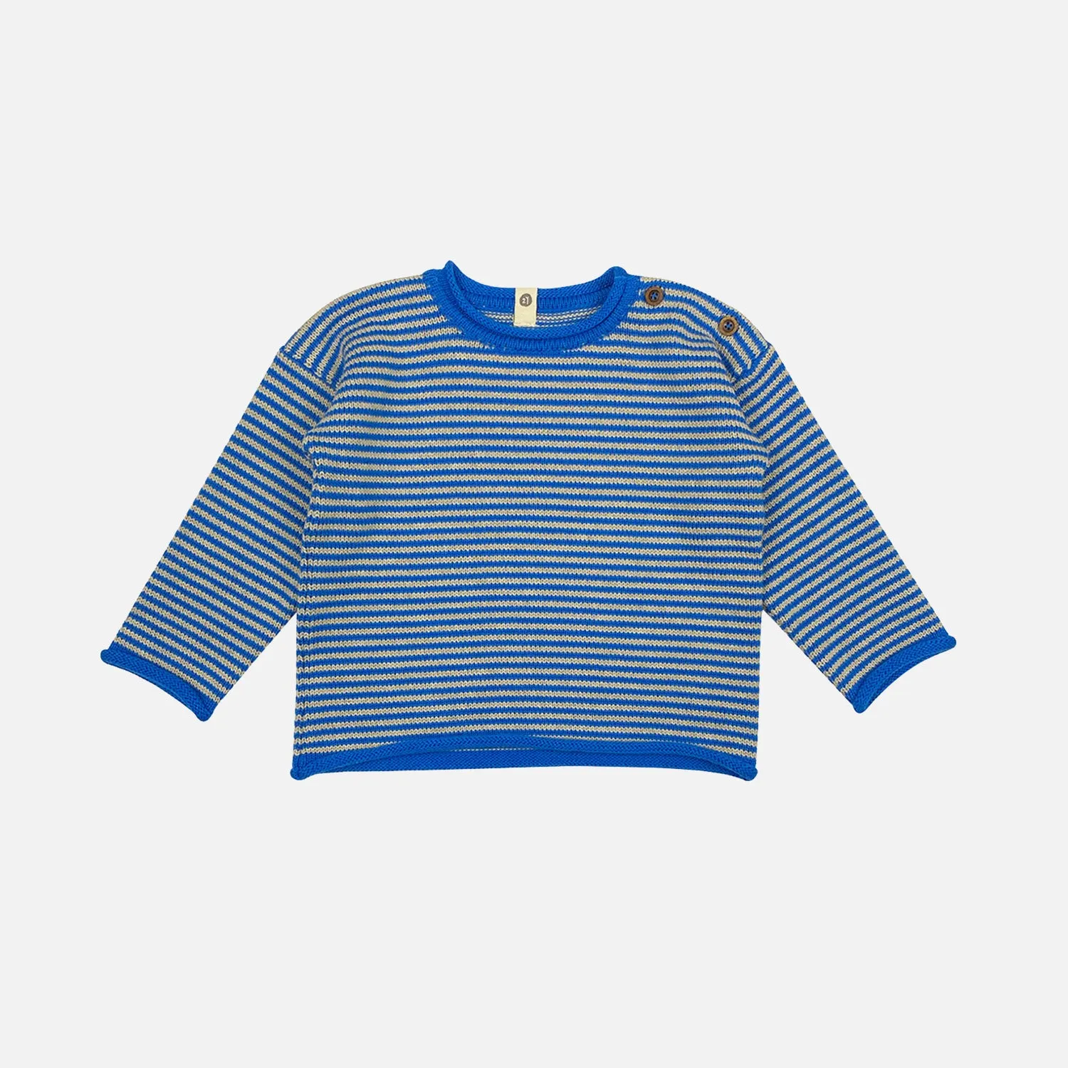 Baby & Kids Cotton Sweater - Latte/Galaxy Blue Stripe