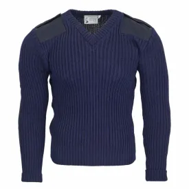 Balmoral Men Nato V-Neck Navy Ribbed Jumper 100% Wool