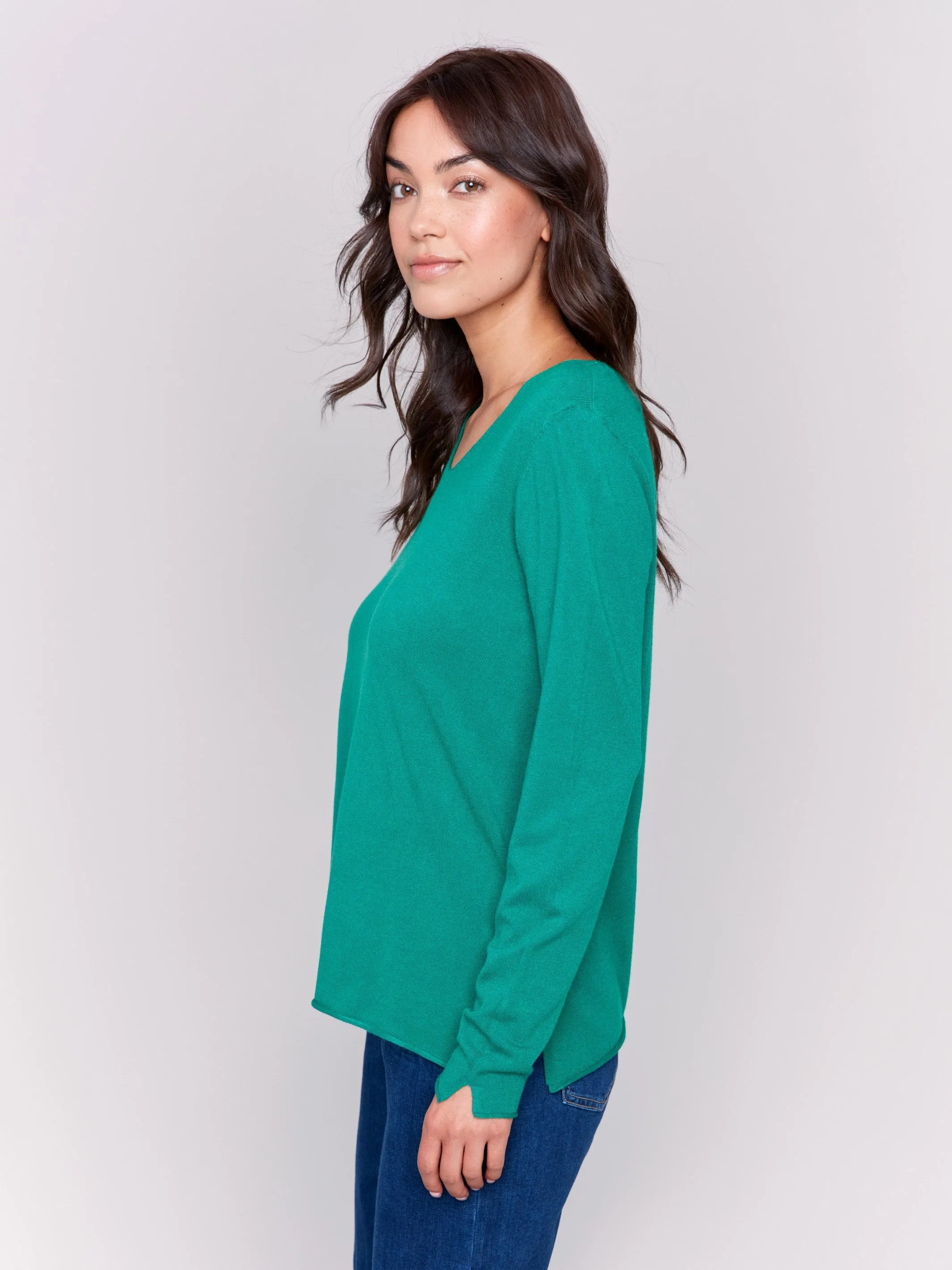 Basic V-Neck Sweater - Forest