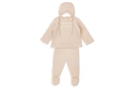 Beige Sand Ivory Three-Piece Knit Baby Set