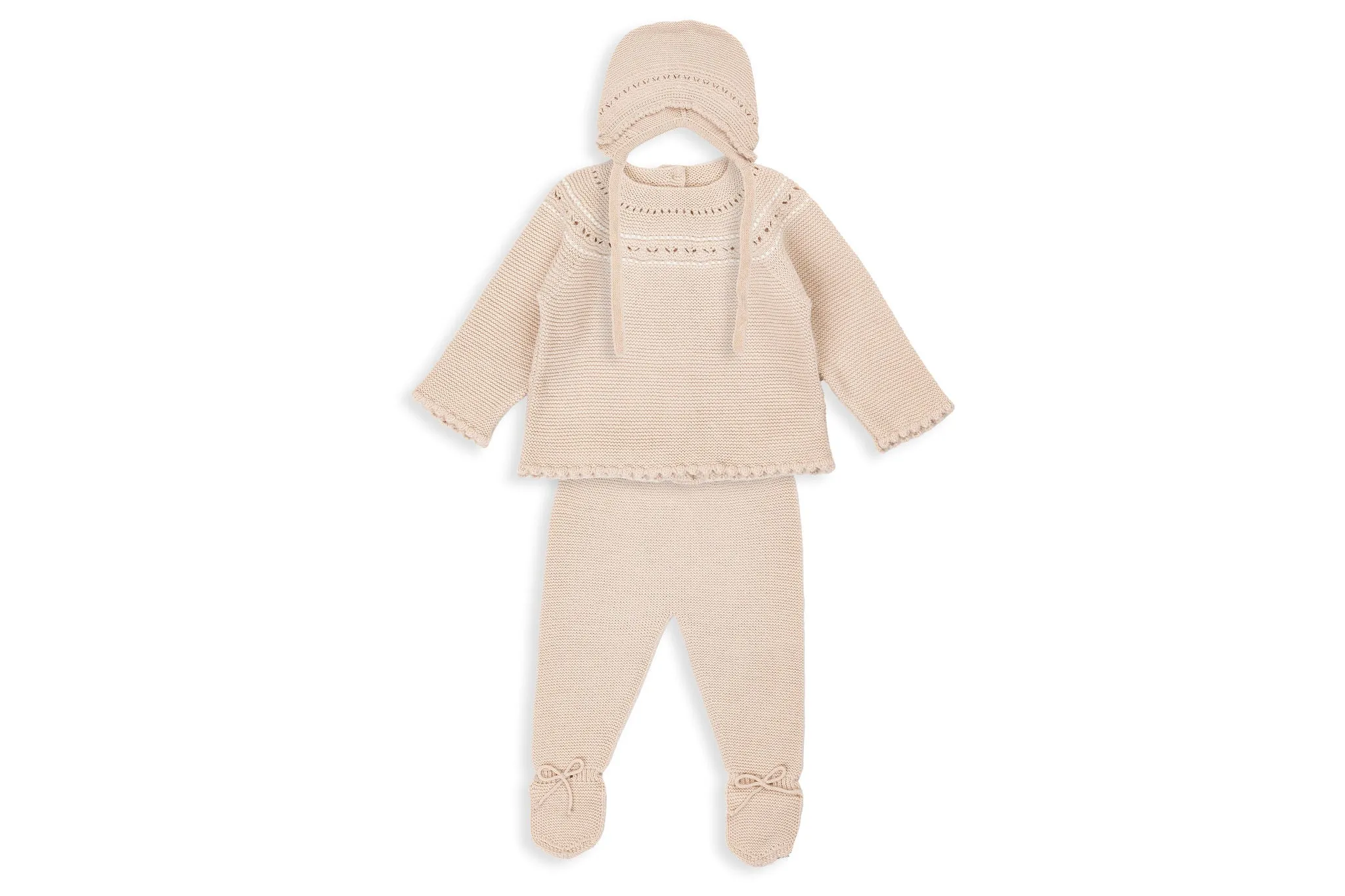 Beige Sand Ivory Three-Piece Knit Baby Set