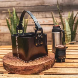 Black Leather Square Mate Bag