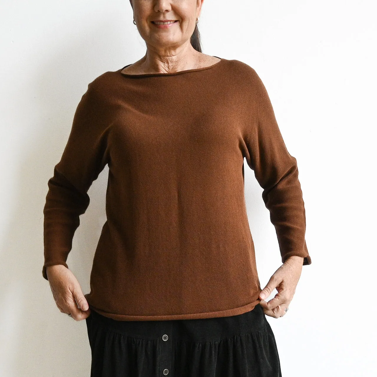 Boat Neck Knit Top by Orientique Australia - Long Sleeve - 1259