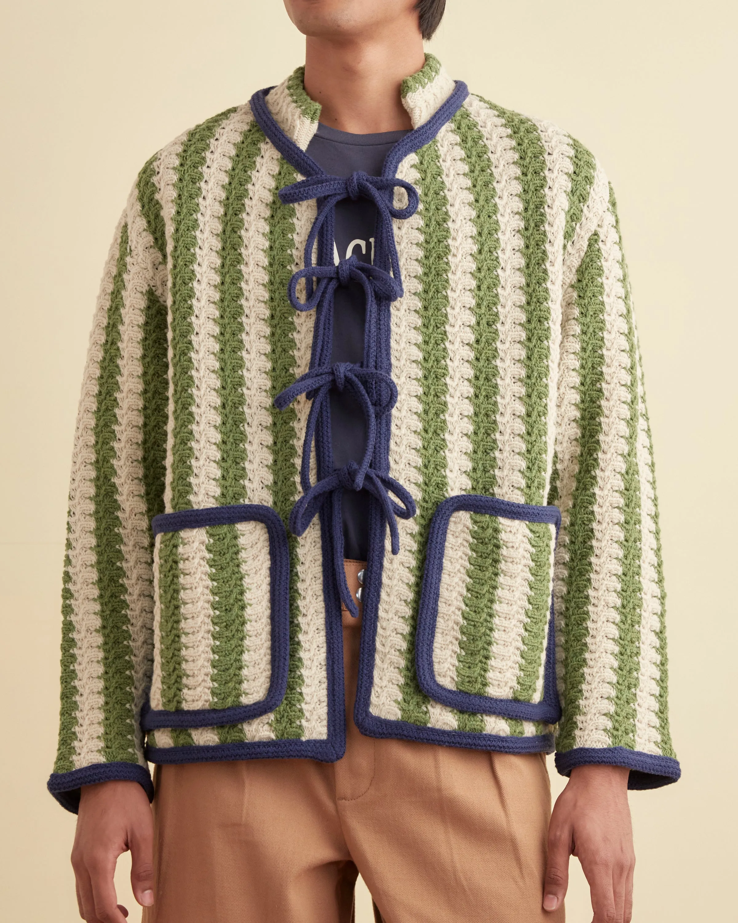 Bold Stripe Cardigan - Green/Cream