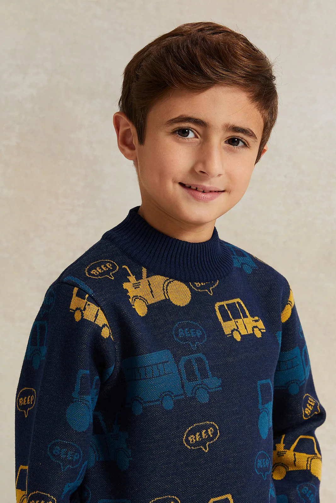 Boys Navy Trucks Print Pullover