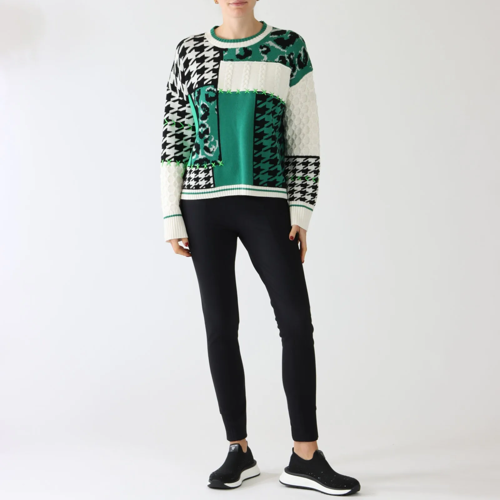 Brilliant Green Patchwork Wool Sweater