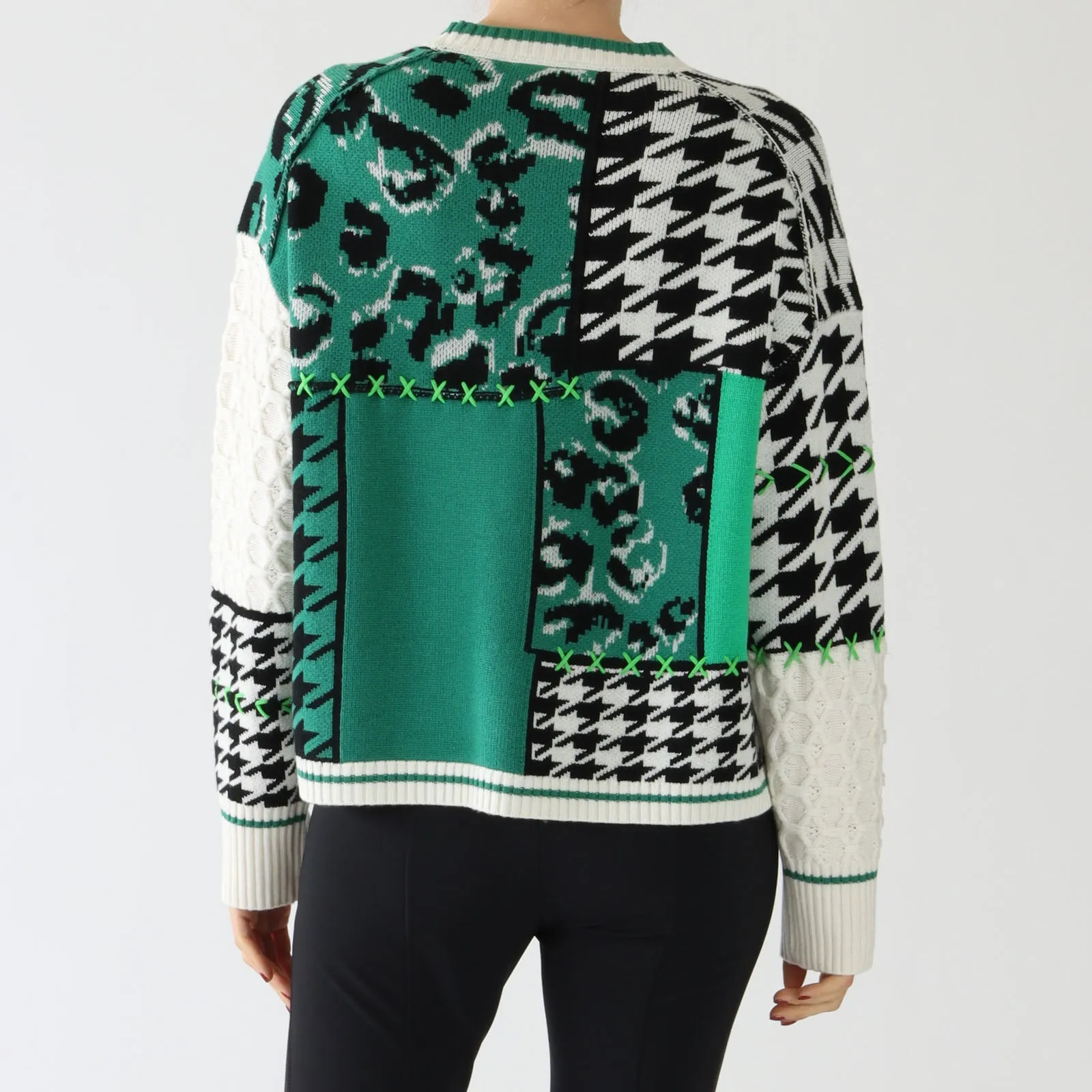 Brilliant Green Patchwork Wool Sweater