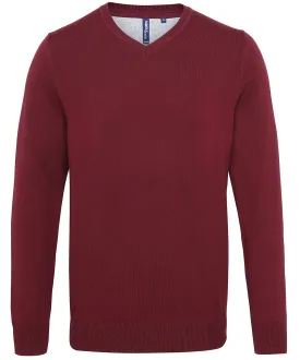 Burgundy - Men's cotton blend v-neck sweater