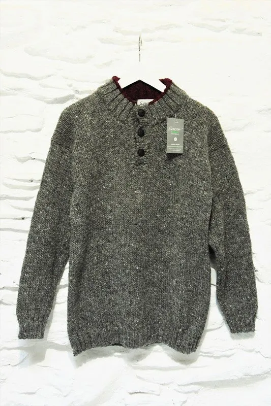 Buttoned Hight Neck Sweater – Speckled Grey – Rossan Knitwear