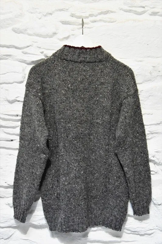 Buttoned Hight Neck Sweater – Speckled Grey – Rossan Knitwear