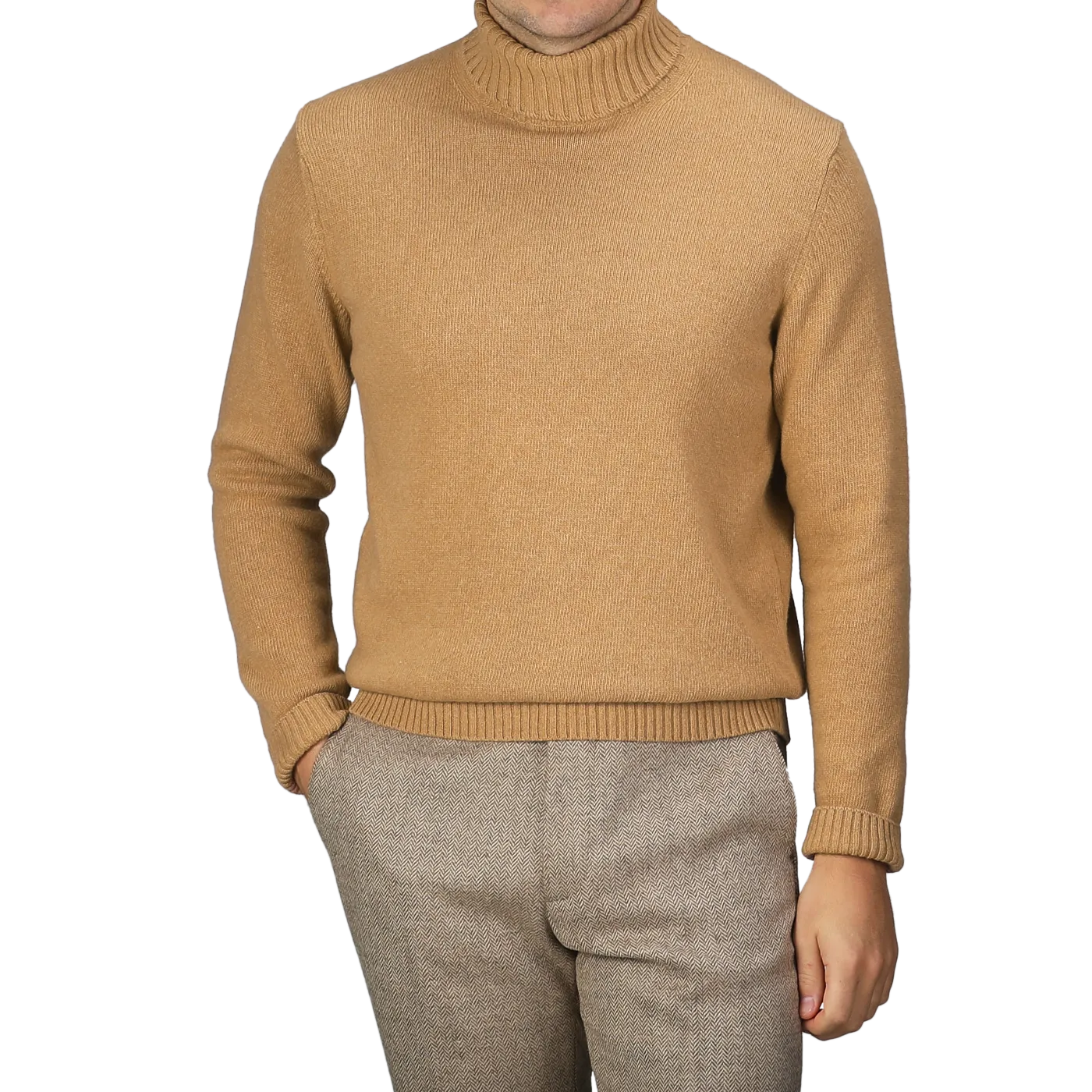 Camel Beige Heavy Wool Cashmere Rollneck