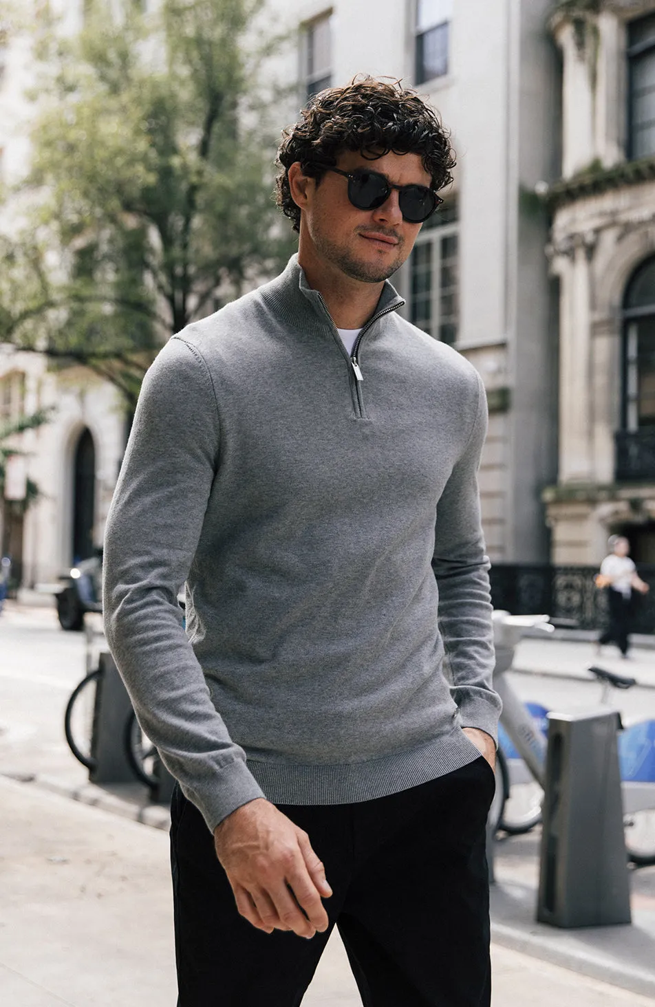 Canarsie Slim Knit Zip Jumper in Grey