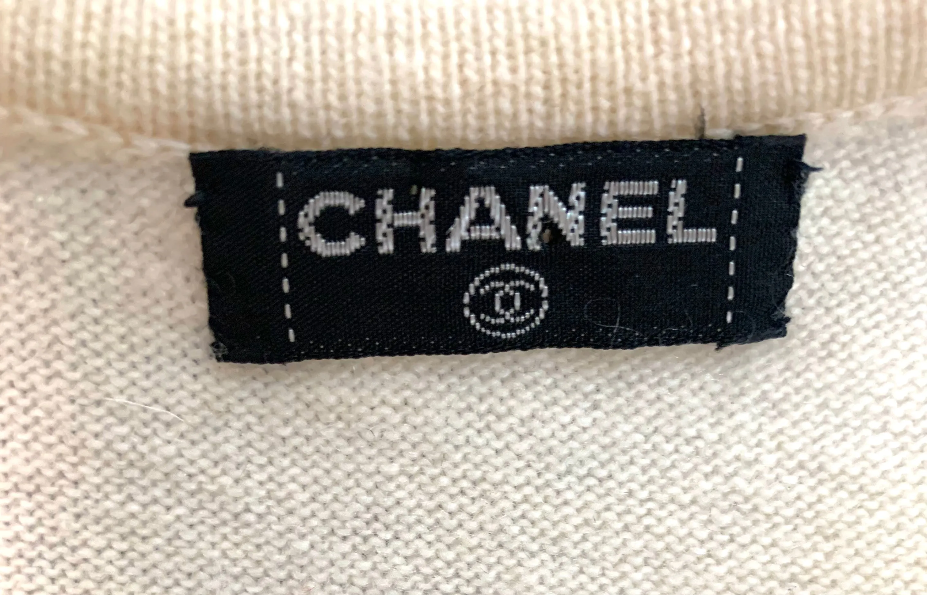 Chanel Y2K Two Tone Ivory Tank Style Sweater with Black Satin Waist Tie