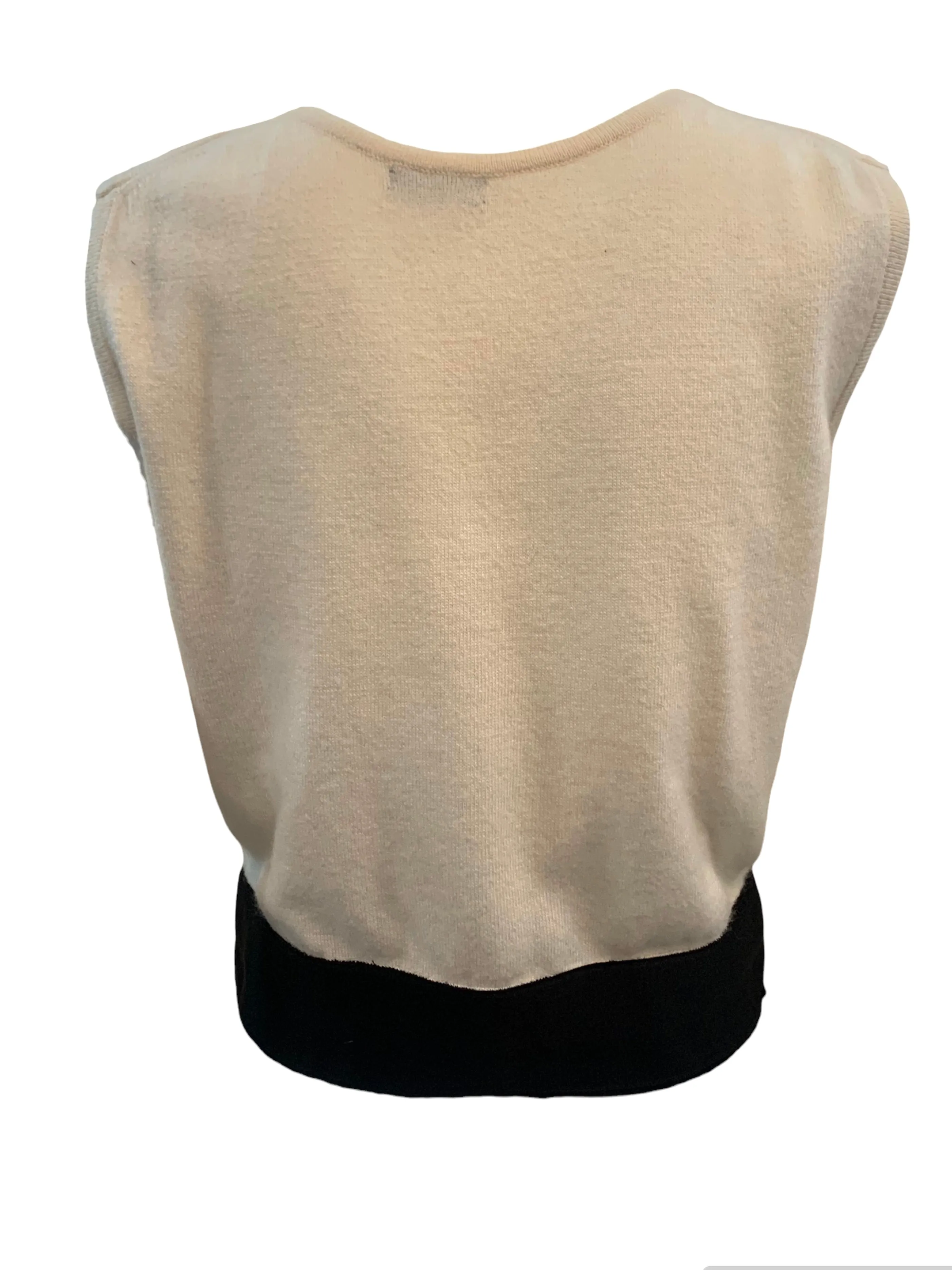 Chanel Y2K Two Tone Ivory Tank Style Sweater with Black Satin Waist Tie