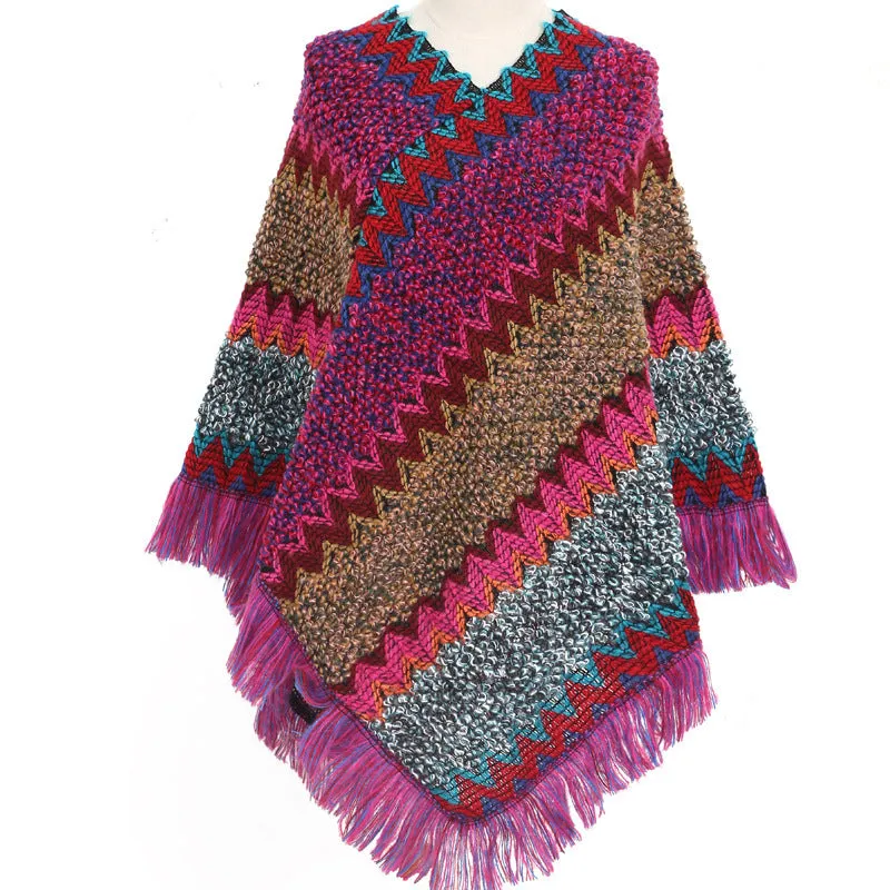 Colourful  Women's Ethnic Style Pullover Cloak