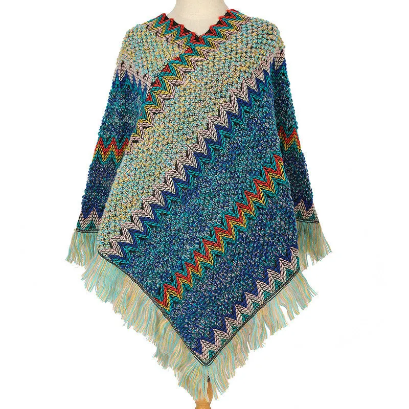 Colourful  Women's Ethnic Style Pullover Cloak