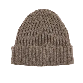 Corteccia Brown Ribbed Cashmere Beanie