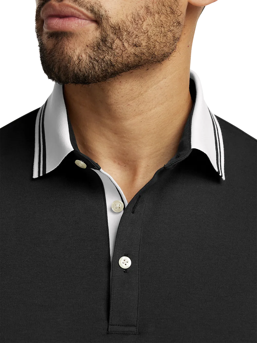 Cotton Three Button Polo - Black