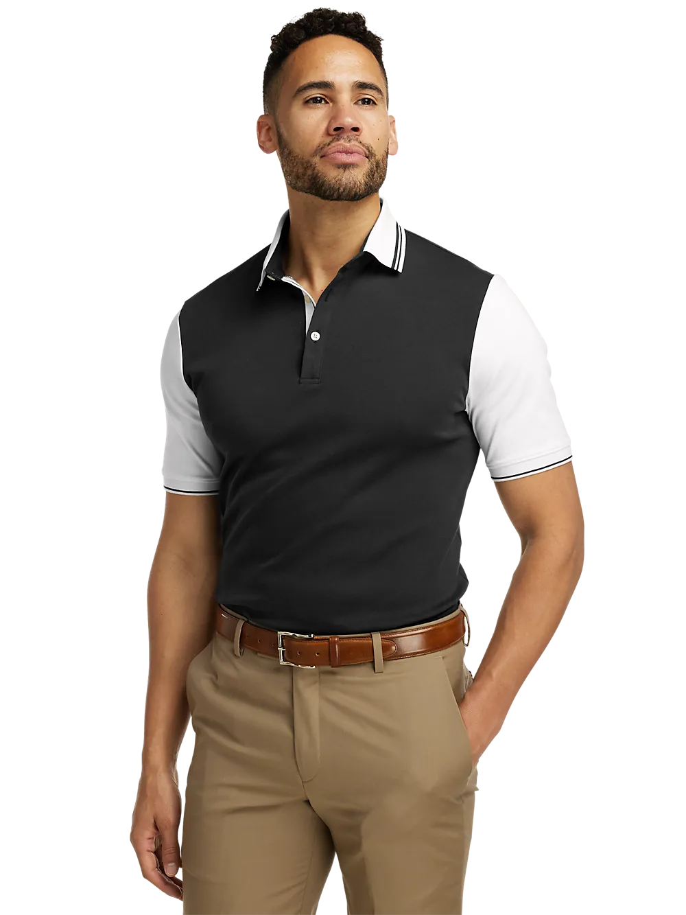 Cotton Three Button Polo - Black