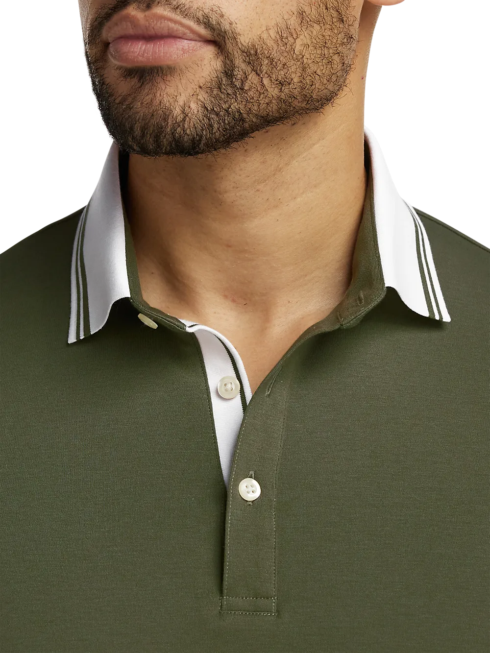 Cotton Three Button Polo - Olive