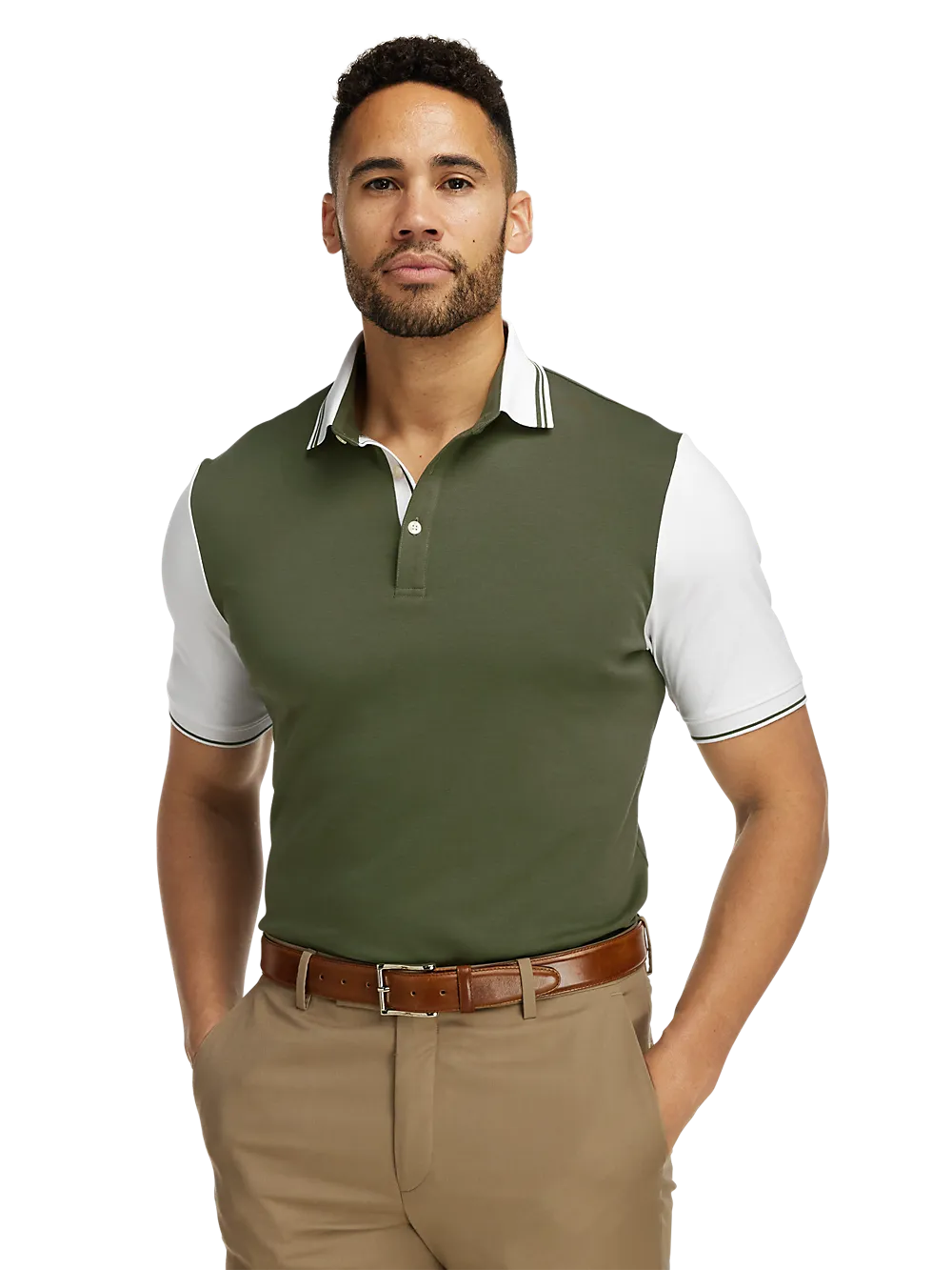 Cotton Three Button Polo - Olive