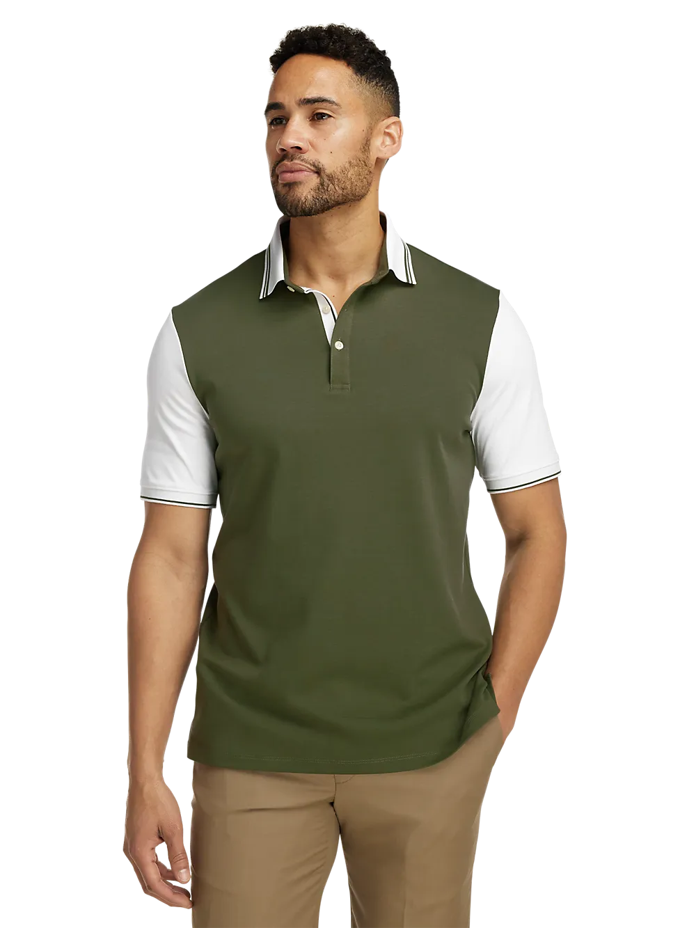 Cotton Three Button Polo - Olive