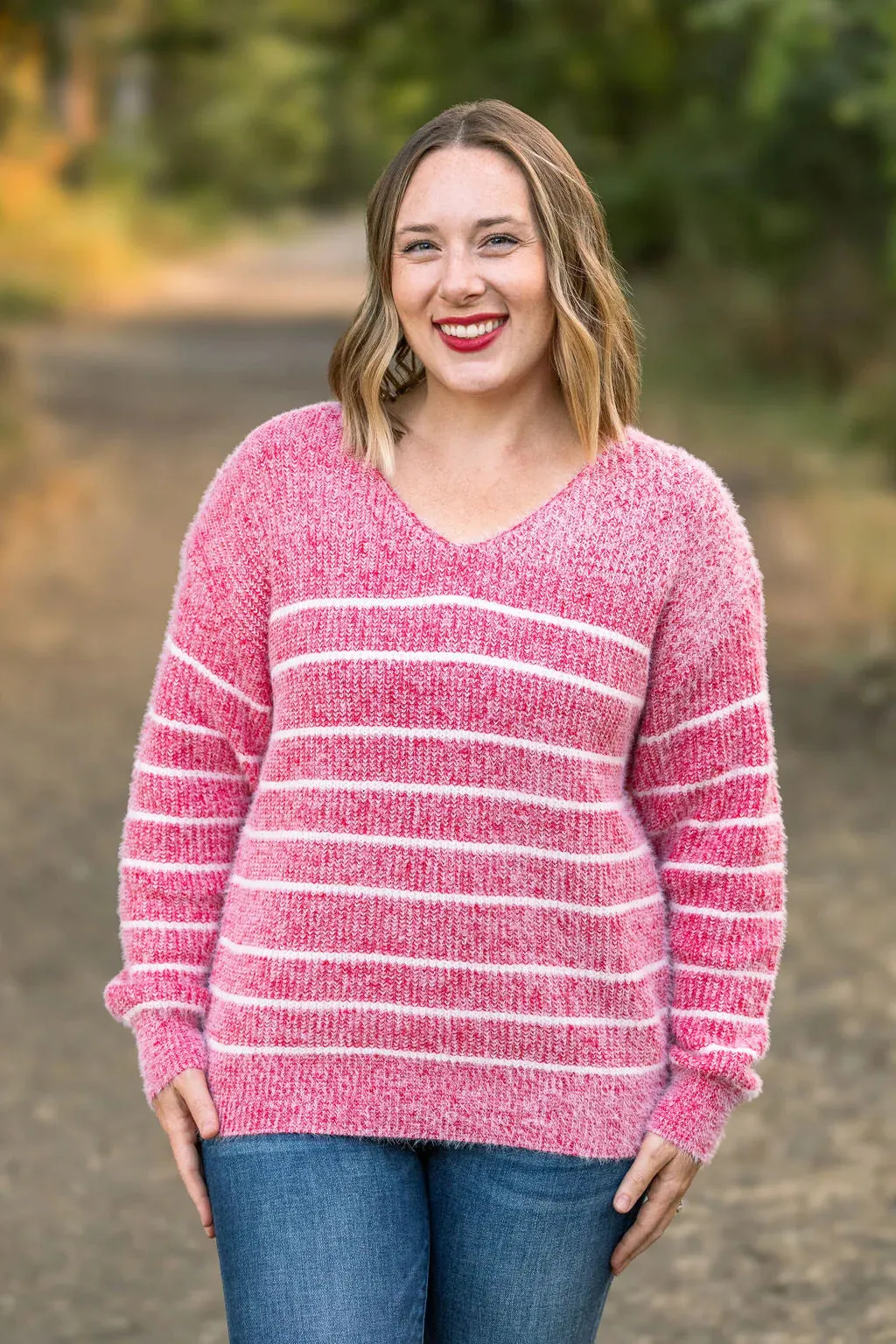 Cozy Striped Sweater - Red