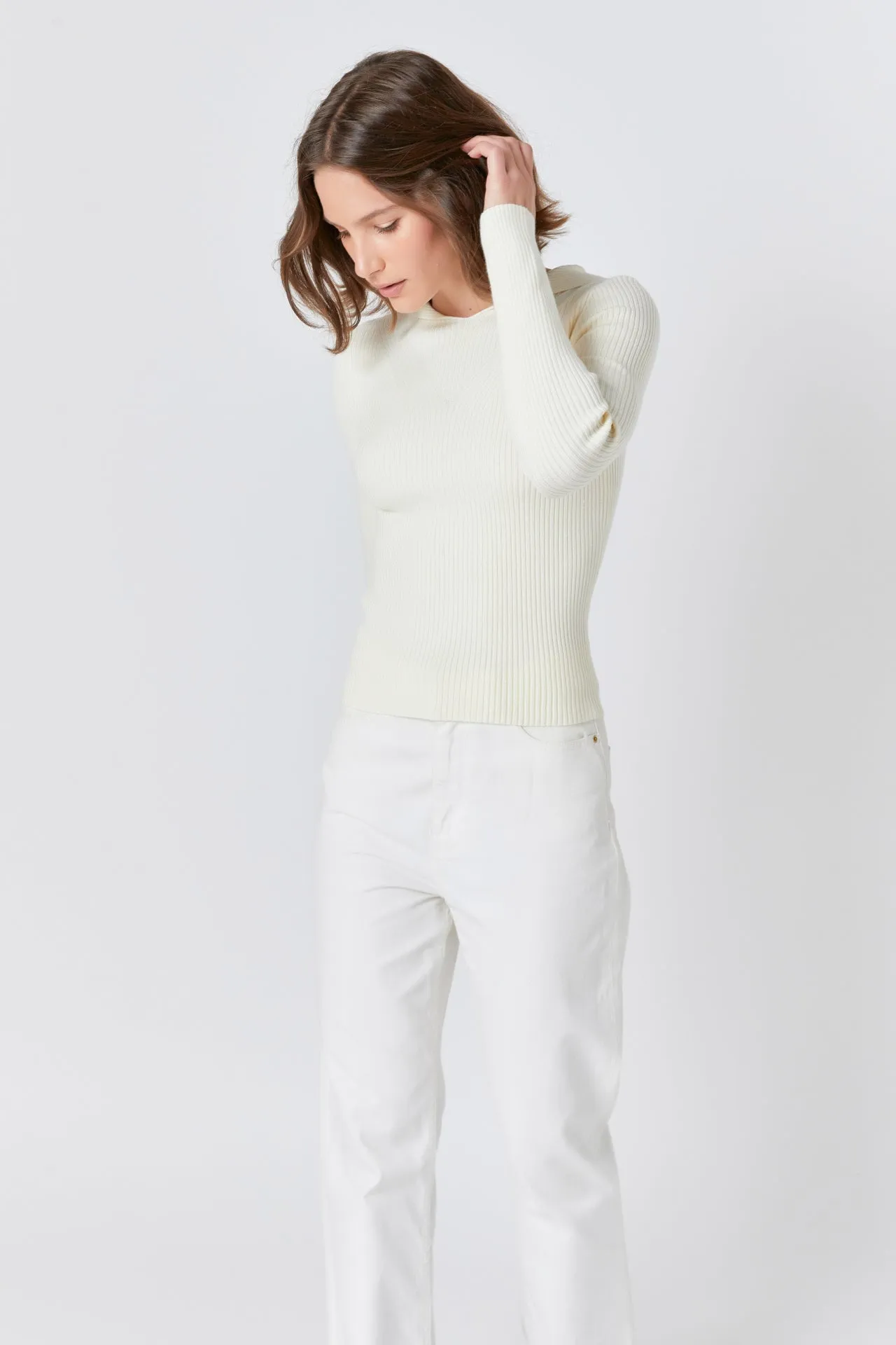 Endless Rose - Ribbed Detail Hoodie Sweater