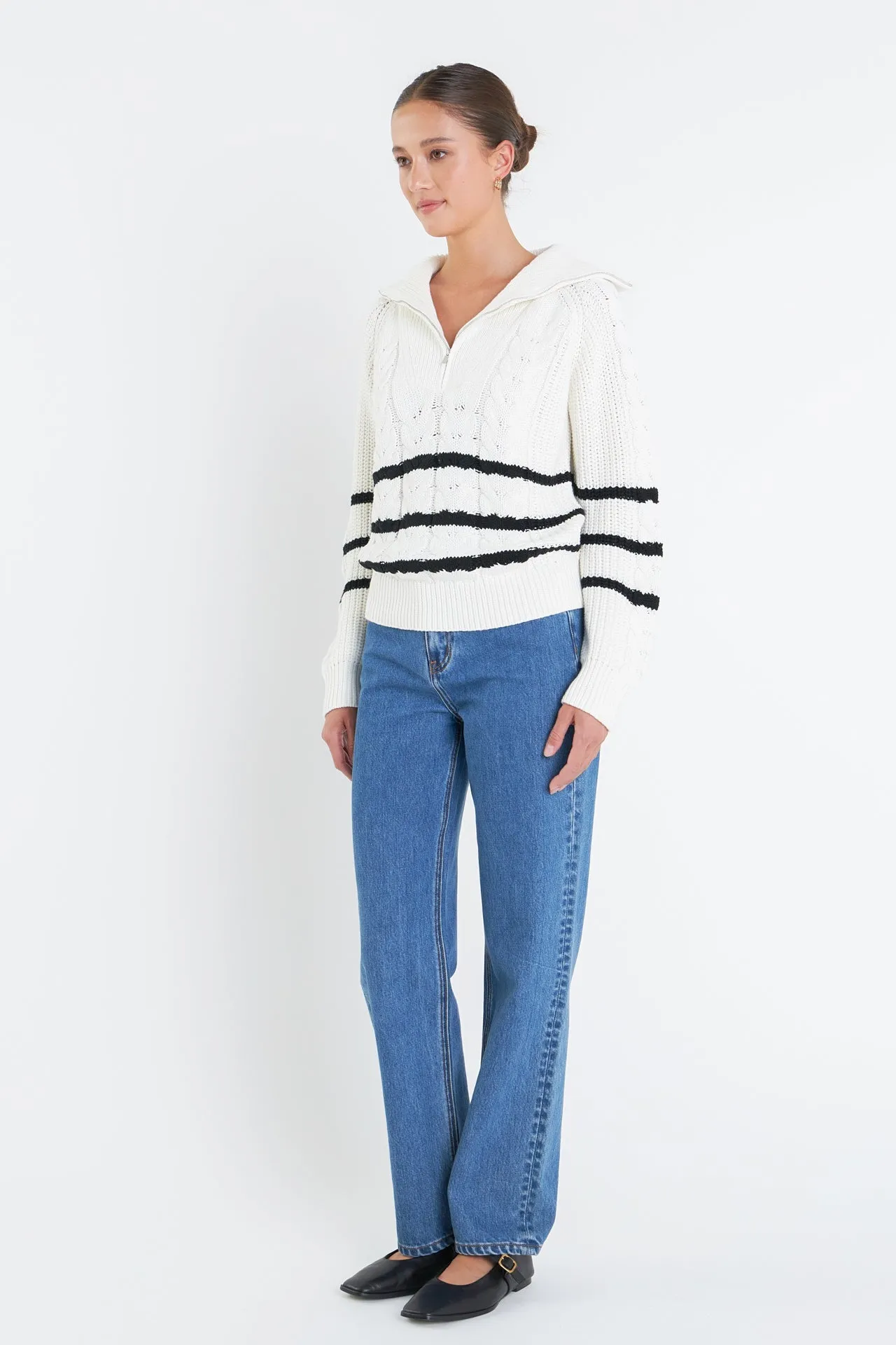 English Factory - Stripe Zip up Sweater