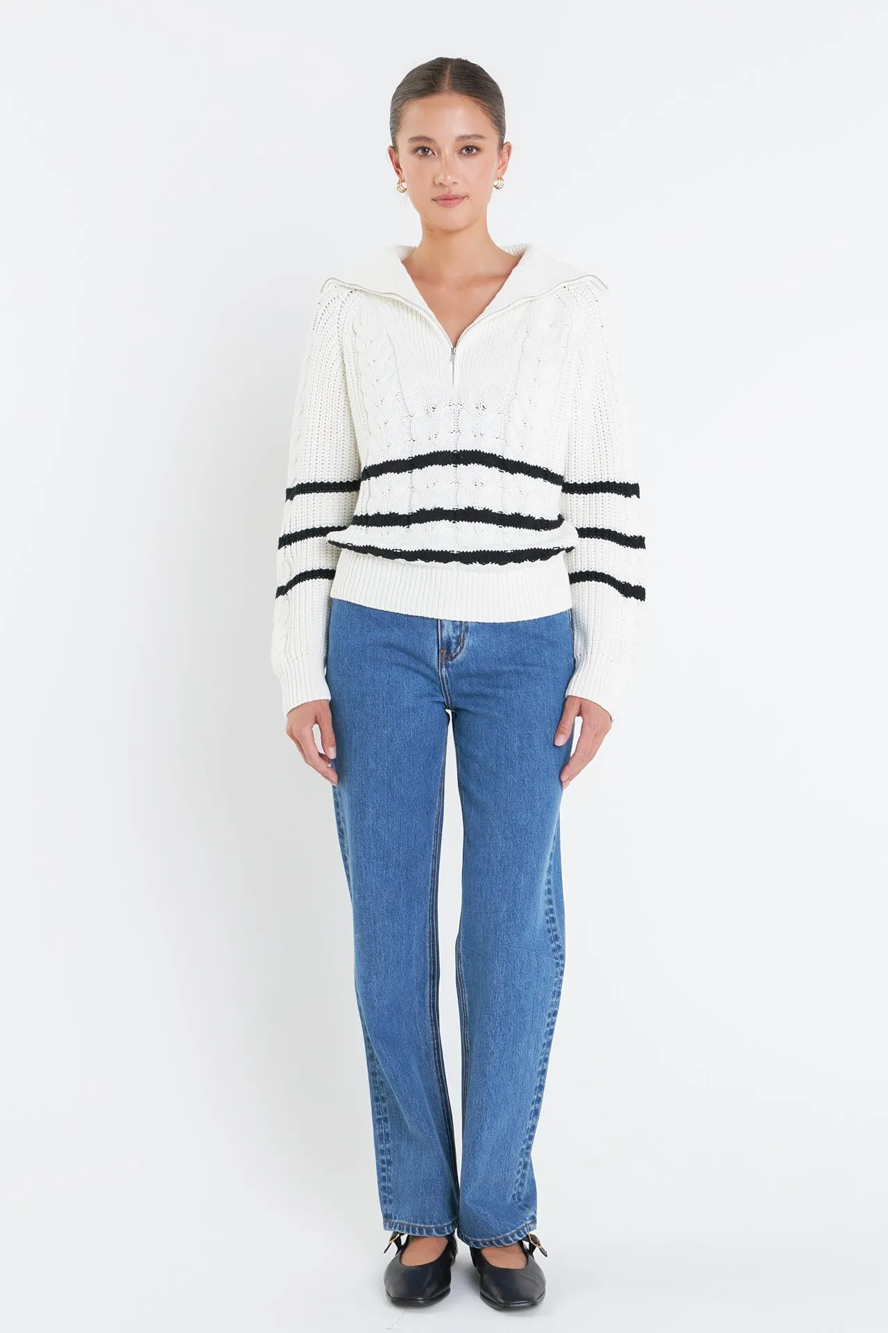 English Factory - Stripe Zip up Sweater