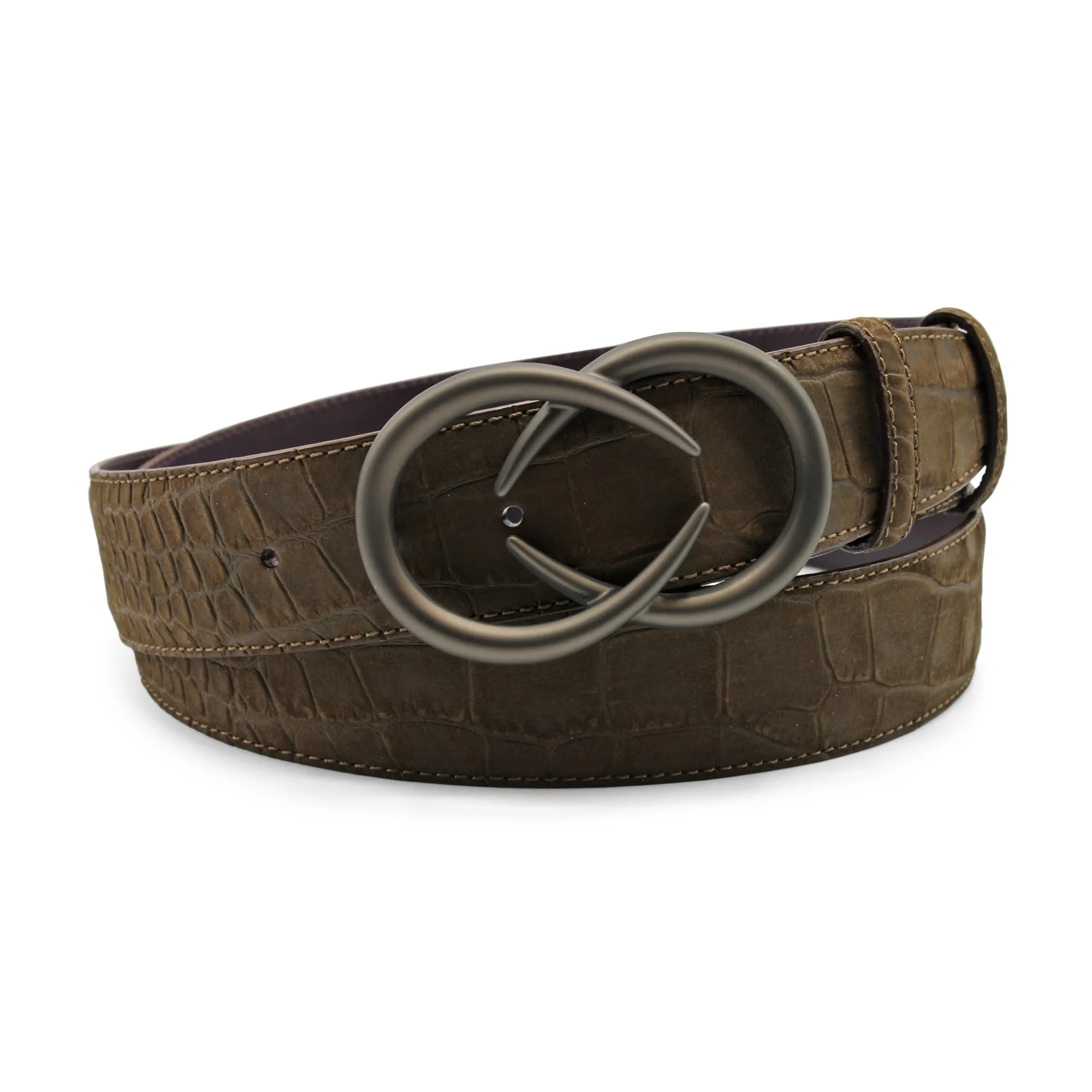 Espresso Nubuck Touch Mock Croc Interlock Belt