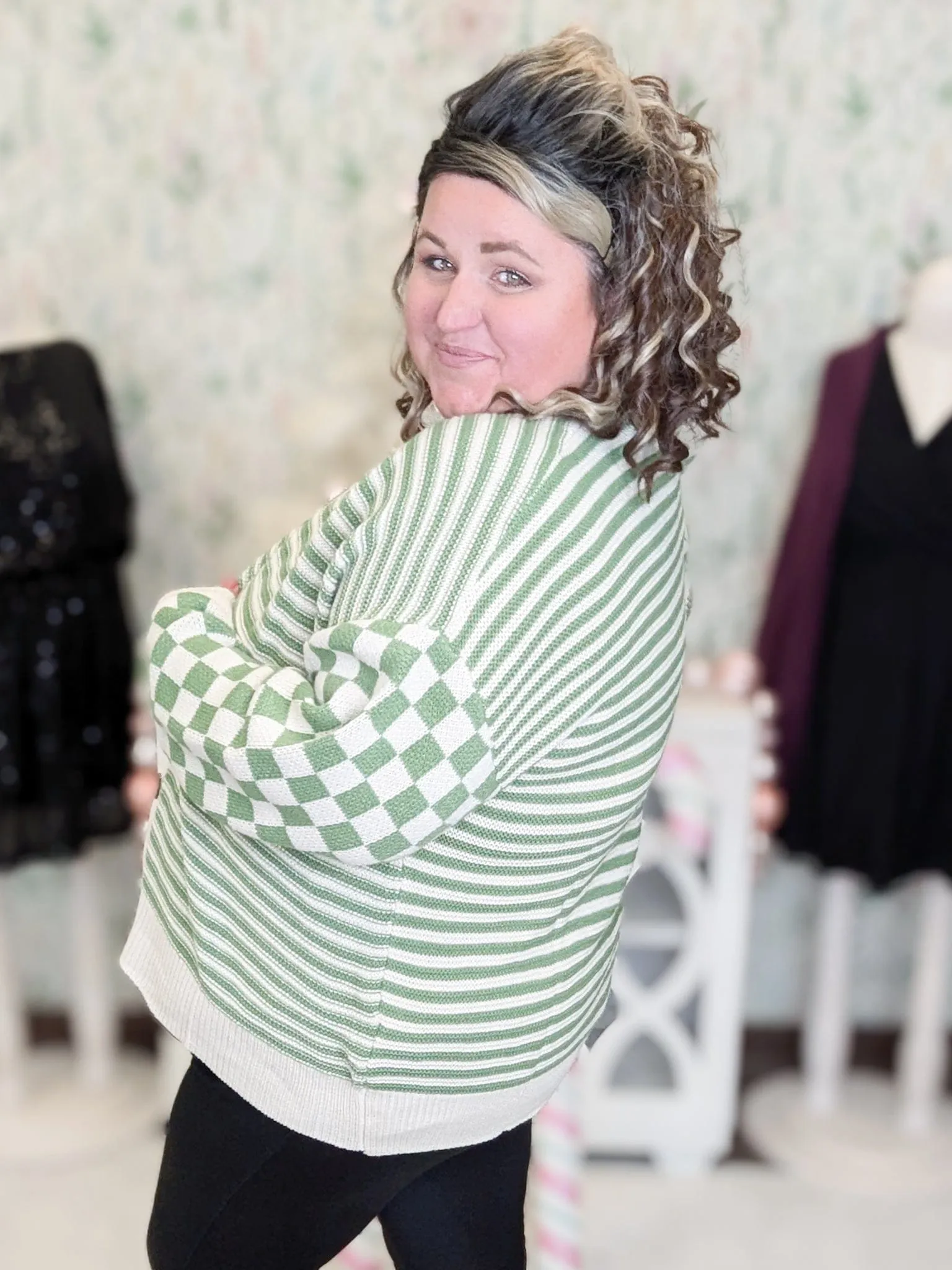 Finley Oversized Grandpa Cardigan Sweater in Checkerboard