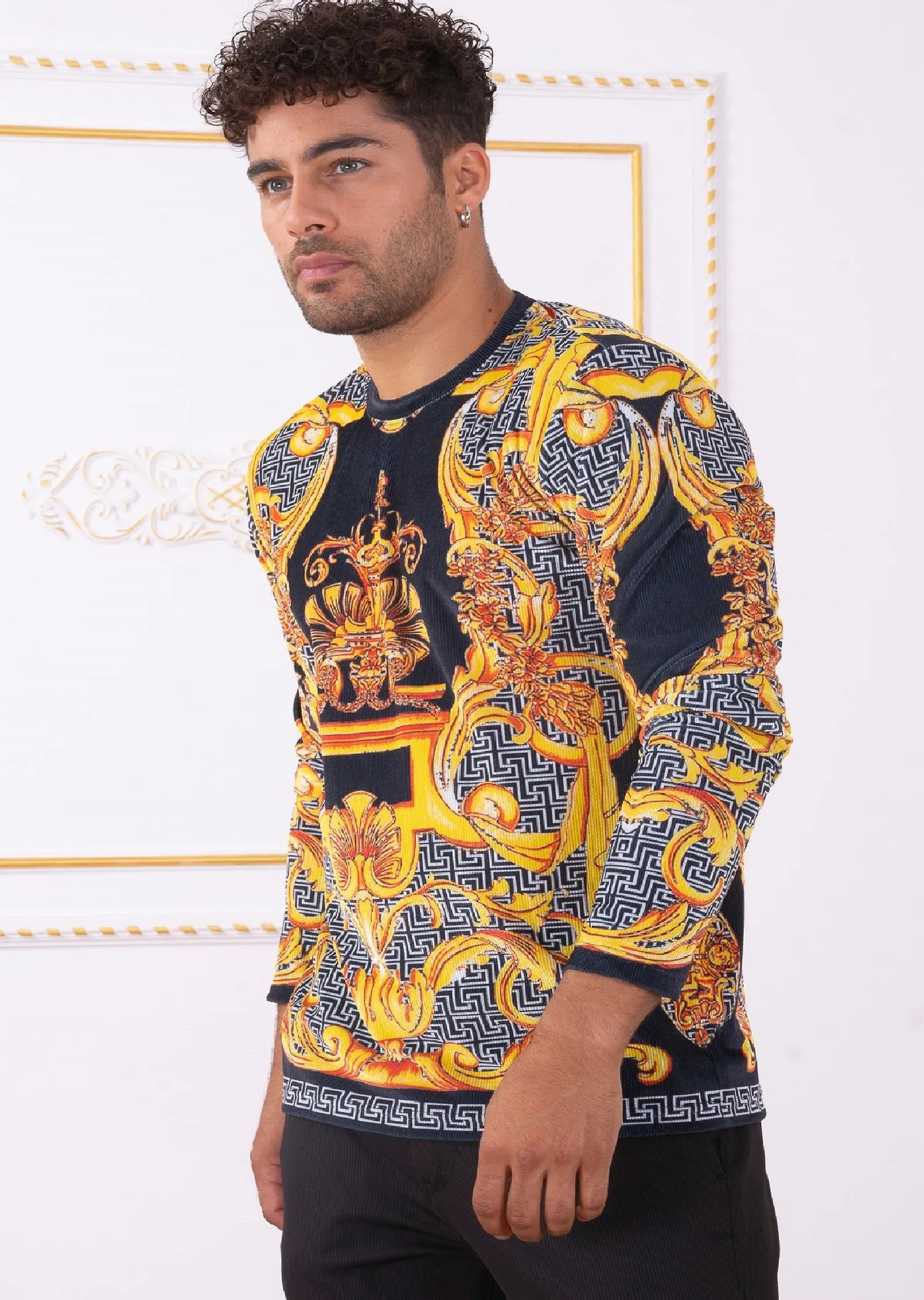 Gold Meander King Velour Sweater