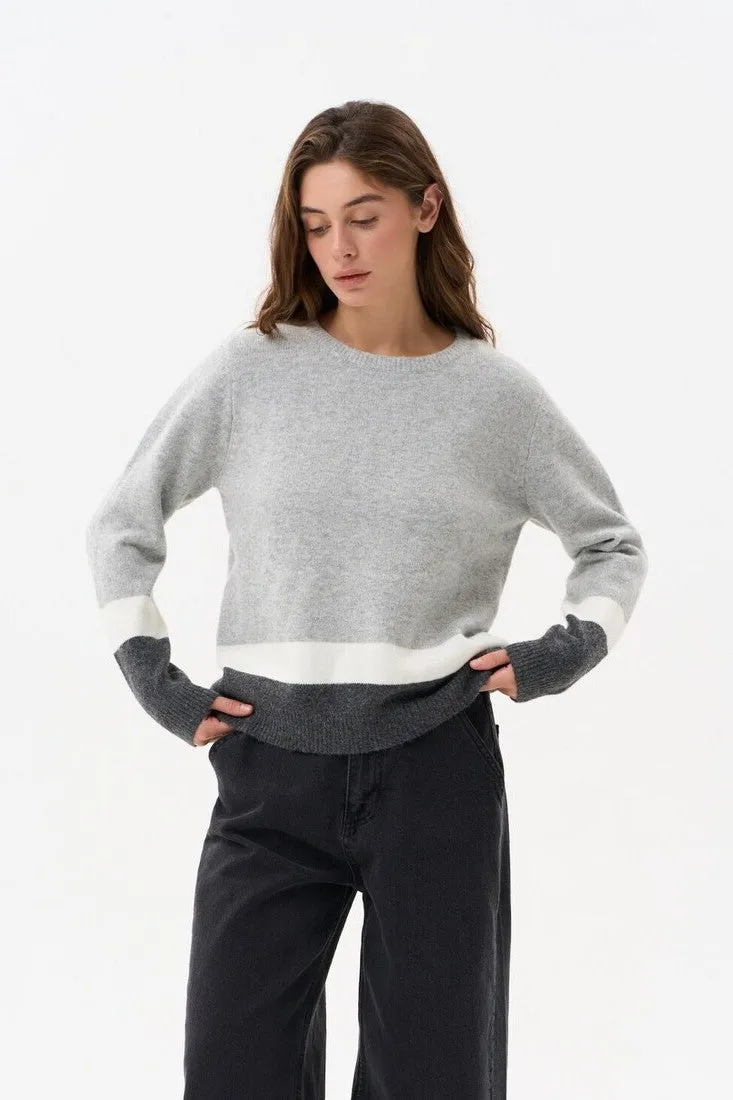 Grey Color Block Knit Sweater