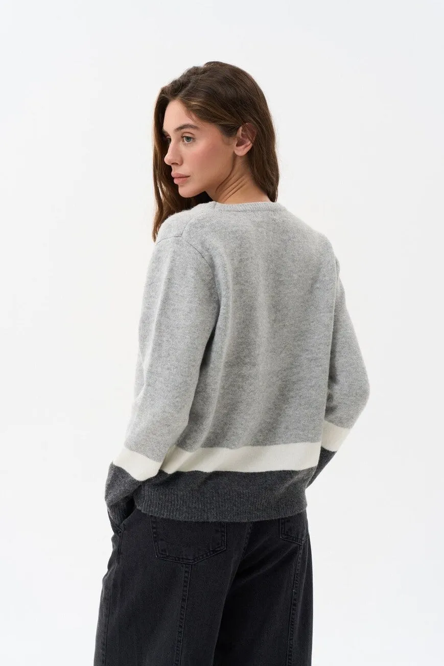 Grey Color Block Knit Sweater