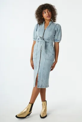 Heavy Washed Zip Detail Denim Dress