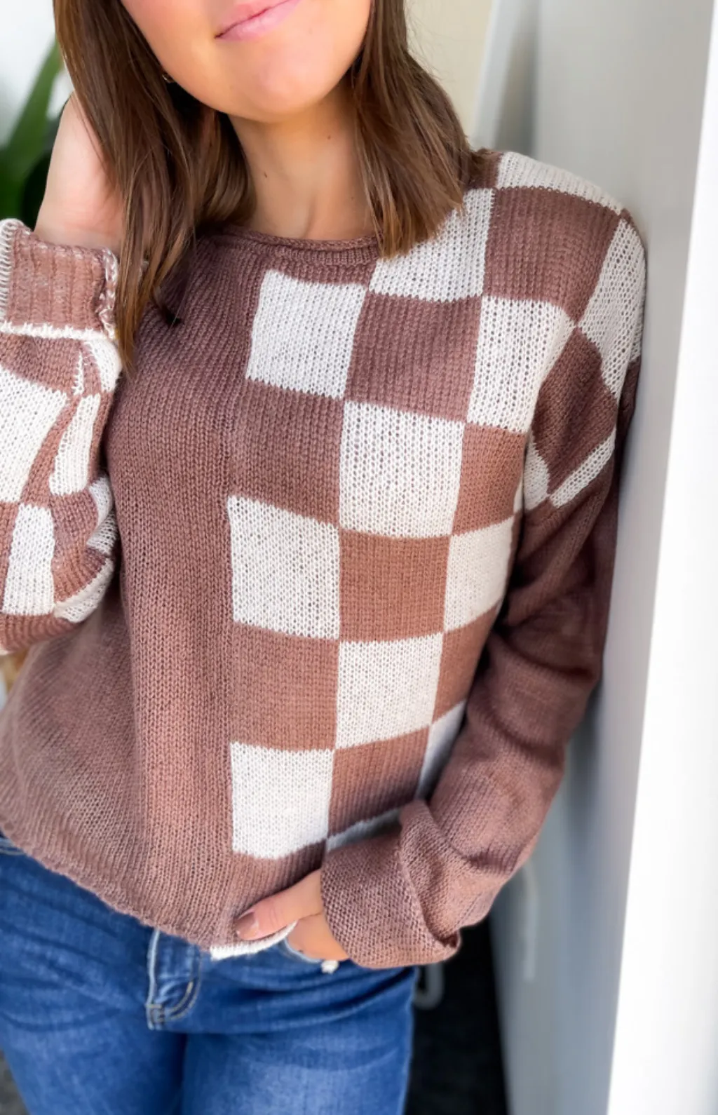 Isabelle Color Block Checkered Knit Sweater