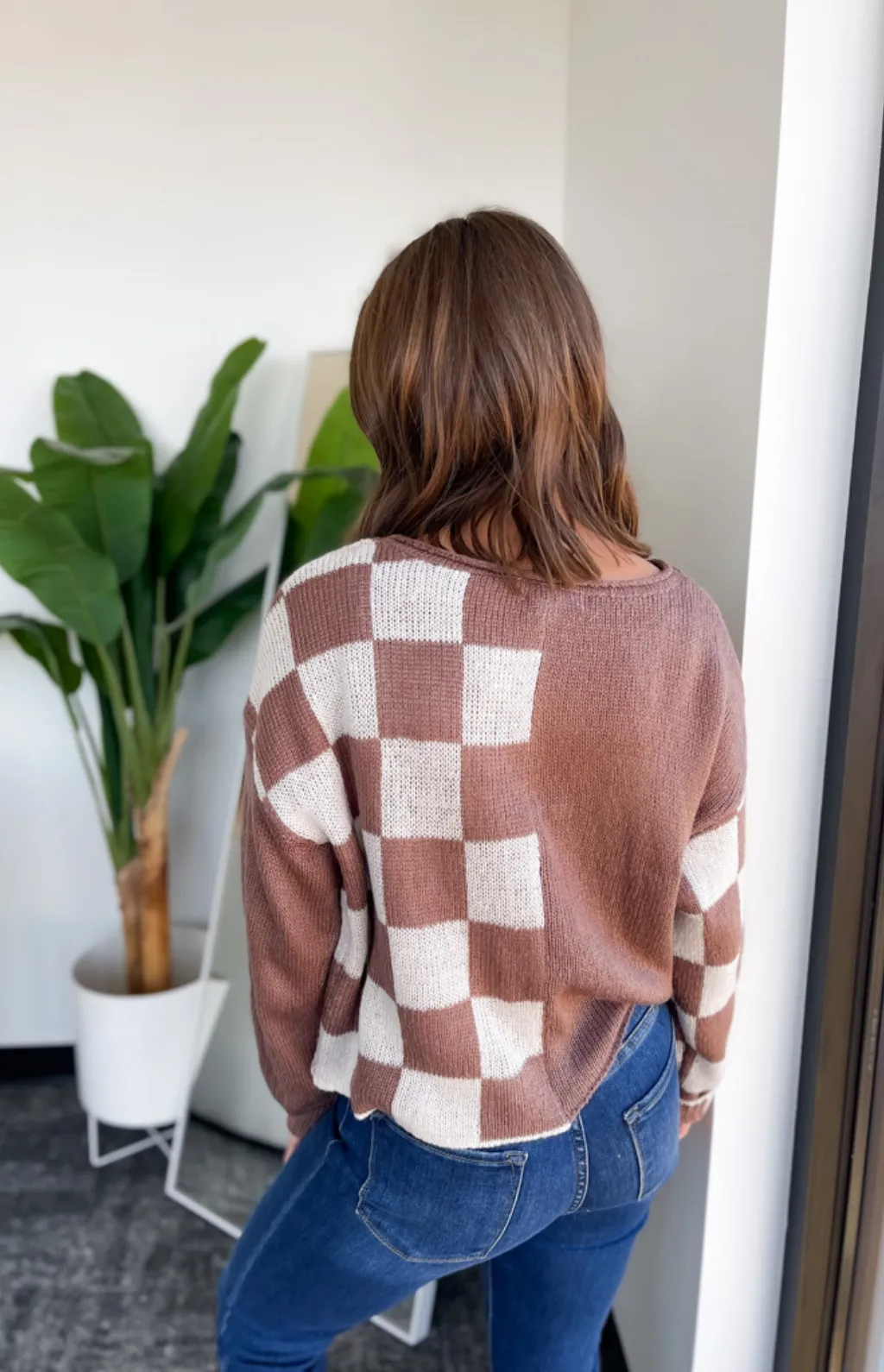 Isabelle Color Block Checkered Knit Sweater