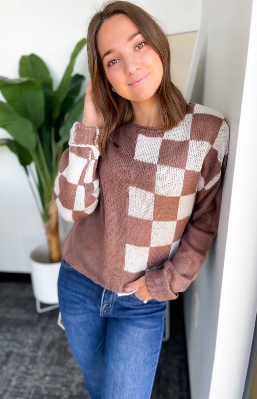 Isabelle Color Block Checkered Knit Sweater