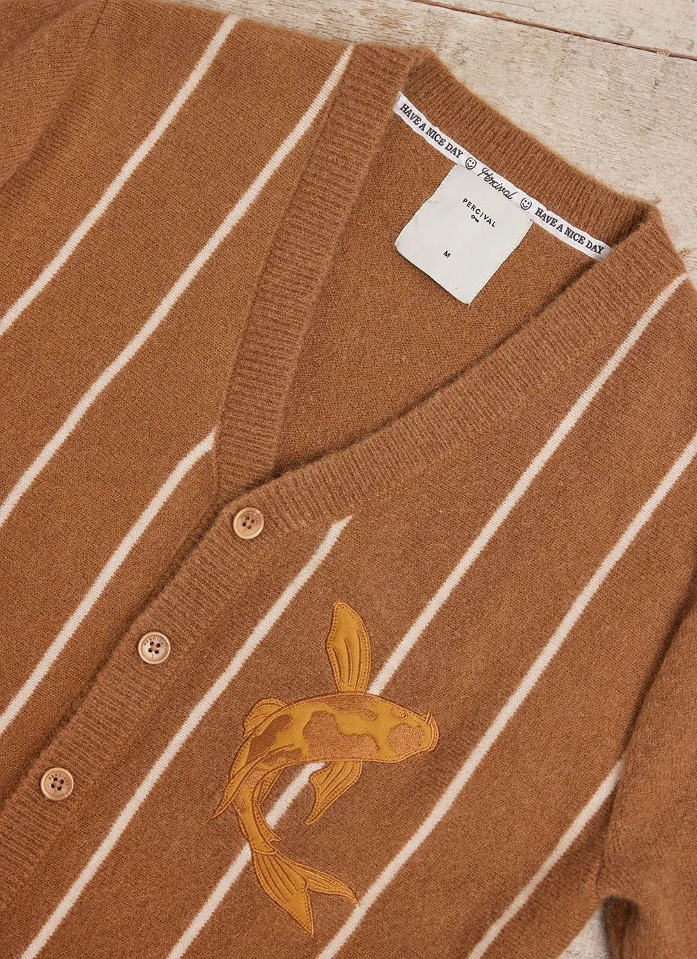 Koi Applique Cardigan | Mohair | Tan