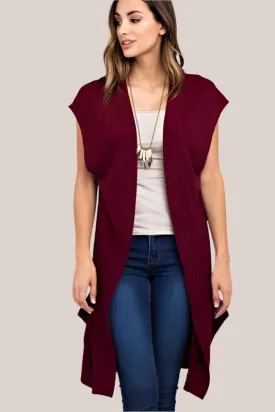 Kori Ribbed Cardigan Vest - Burgundy