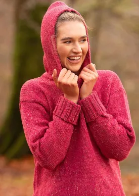 Ladies Donegal Wool Hooded Sweater | Pink