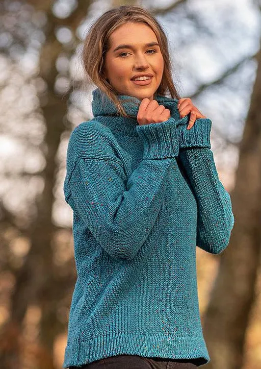 Ladies Donegal Wool Hooded Sweater | Sky Blue