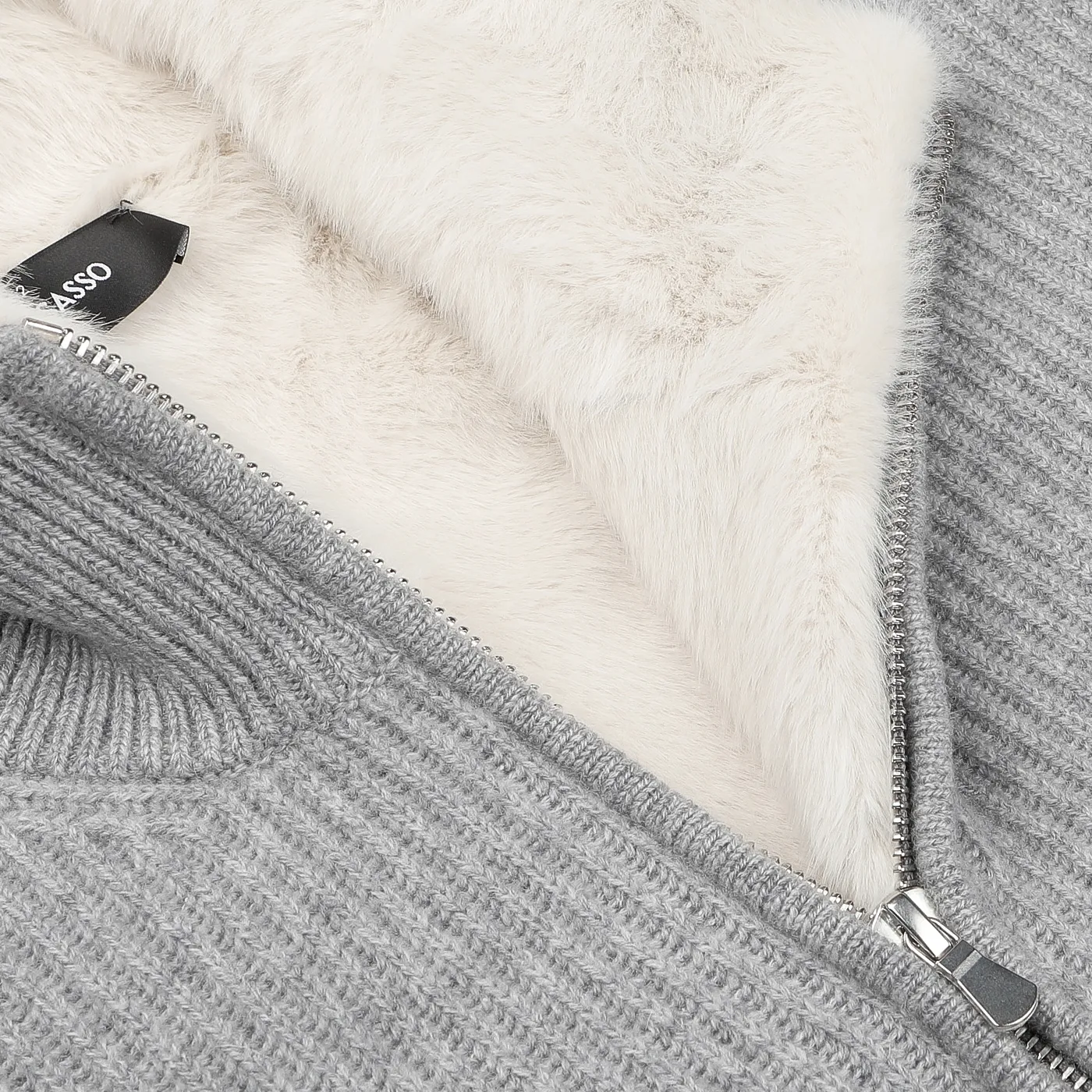 Light Grey Faux Fur Lined Cashmere Blouson