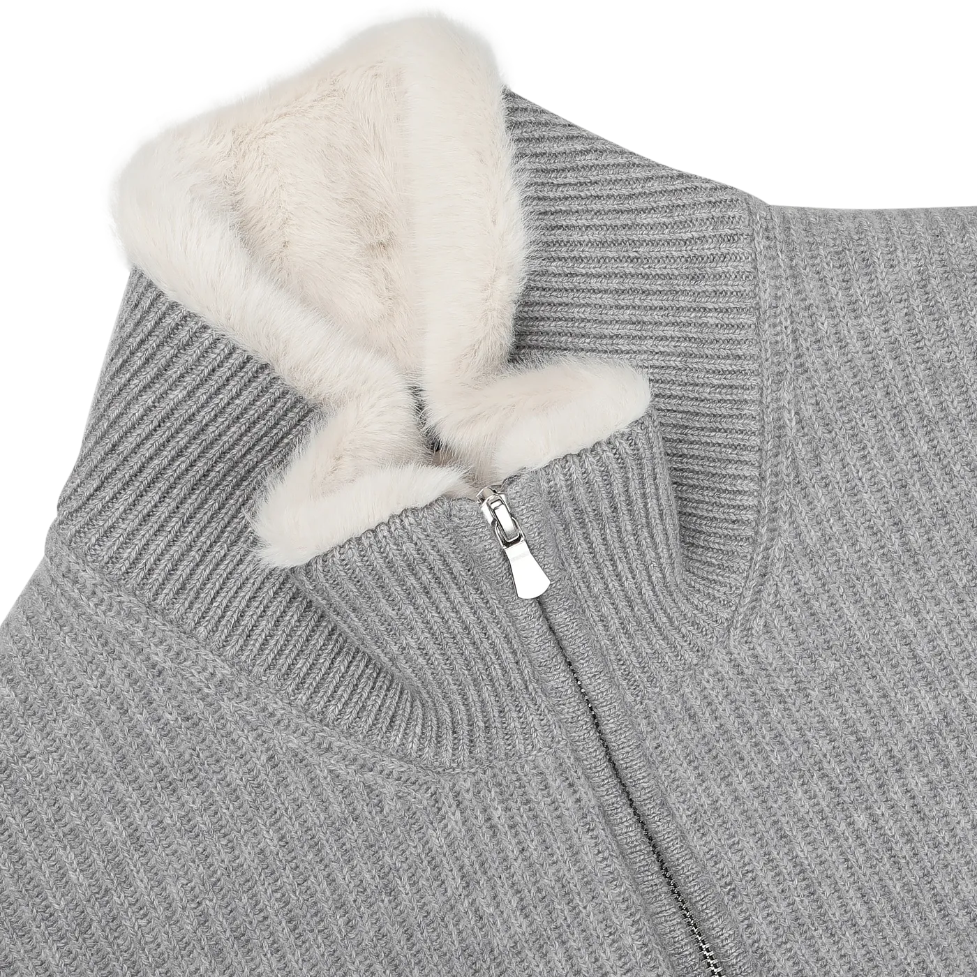 Light Grey Faux Fur Lined Cashmere Blouson